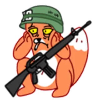 😞 8188c0e9 binatang, rubah, senjata, helm, militer, tentara telegram sticker