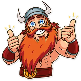 👍 b168dd16 Viking, Kartun, Jempol ke atas, Karakter, Helm, Jenggot telegram sticker