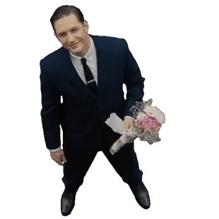 😊 8dfa14dc Tom Hardy aktor, garnitur, bukiet, kwiaty, mężczyzna, portret telegram sticker