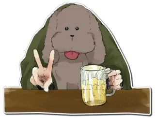 😋 3e3c69db kartun, anjing, simbol perdamaian, bir, alkohol, minum telegram sticker