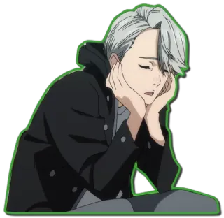 😪 837270c3 Victor Nikiforov Yuri on Ice Anime, Yuri on Ice, Victor Nikiforov, Karakter, Tidur, Istirahat, Rambut abu-abu telegram sticker