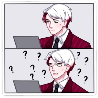 🤓 47c8602e Meme, Zdezorientowany, Znaki zapytania, Laptop, Kreskówka, Wyraz, Frustracja telegram sticker