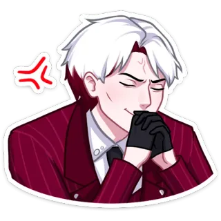 😈 48dcc331 Anime, Uśmieszek, Złoczyńca, Knujący, Białe włosy, Czerwony garnitur telegram sticker