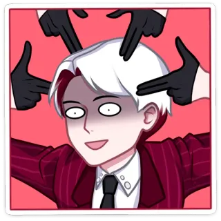 😫 5567605a Styl anime, Postać, Białe włosy, Garnitur, Pistolet palcowy, Czarne rękawiczki telegram sticker