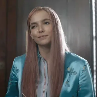 🌙 9f261f18 Eve Polastri Killing Eve женщина, актриса, розовые волосы, шелковая куртка, портрет telegram sticker