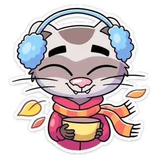 🍁 125dfea7 kucing, penutup telinga, syal, cangkir, musim gugur, daun, musim dingin, nyaman telegram sticker