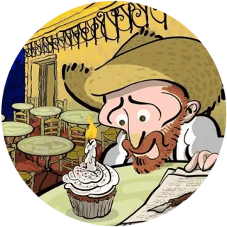 🌾 2ddeee15 Vincent van Gogh seni, artis, lukisan, pasca-impresionisme, cupcake, ulang tahun, lilin telegram sticker