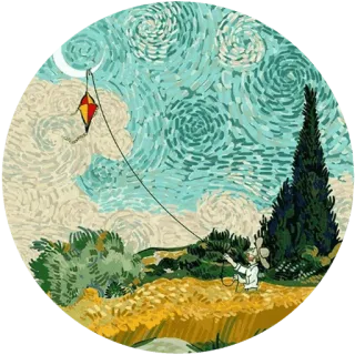 🌾 37b16c03 layang-layang, pemandangan, seni, Van Gogh, langit, awan telegram sticker