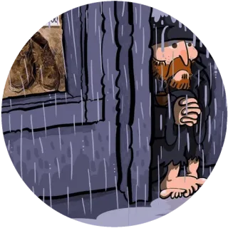 🌾 5d6999fe hujan, tunawisma, kemiskinan, sedih, pria, penampungan, mengemis telegram sticker