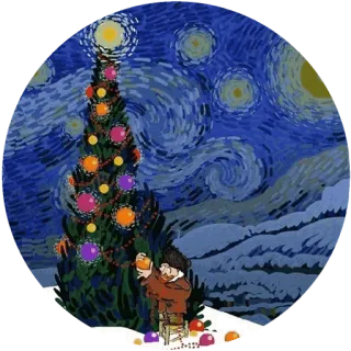 🌾 7dd47c33 pohon natal, vincent van gogh, malam berbintang, natal, seni, lukisan, liburan telegram sticker