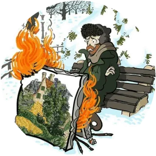 🌾 ab931286 Vincent van Gogh Vincent van Gogh, lukisan, seni, musim dingin, api telegram sticker