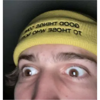 😶 700f7491 GOOD THINGS COME TO THOSE WHO WAIT ニット帽, 帽子, 人, 目 telegram sticker