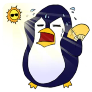 ☀️ dd11a6e9 Pinguin, heiß, schwitzend, Sonne, Ventilator, Cartoon telegram sticker