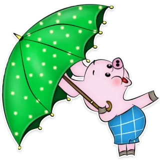 ☂ 625f18db Świnia, Parasol, Słodkie, Kreskówka, Zwierzę, Zielony telegram sticker