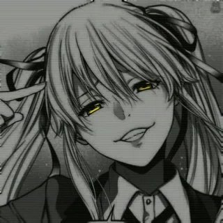 🤍 5e21df94 animé, fille, personnage, yeux jaunes, sourire whatsapp sticker