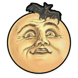 😨 703d3b47 lua, morcego, halloween, vintage, assustador, sinistro, rosto whatsapp sticker