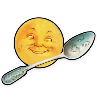 🍴 fcacc438 lua, colher, rosto, vintage, ilustração whatsapp sticker