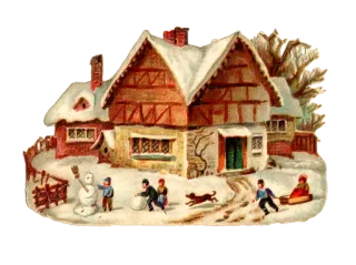 ❄️ 611367e5 冬天, 雪, 房子, 儿童, 雪人, 滑雪 telegram sticker