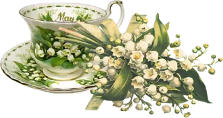 🍵 eba72ff4 May 茶杯, 铃兰, 花, 五月, 春天, 花卉, 花束 telegram sticker