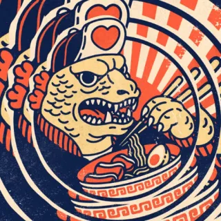 🍱 ce9f23db монстр, рамен, японский, лапша, еда, иллюстрация, наклейка telegram sticker