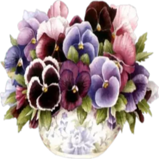 🌺 61fe3ef4 ดอกไม้, ช่อดอกไม้, ดอกแพนซี, แจกัน, ลายดอก, ฤดูใบไม้ผลิ telegram sticker