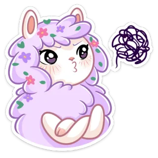 😔 ebe4d55e llama, binatang, imut, bunga, ungu whatsapp sticker