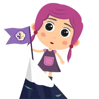 🚩 5ac78945 女の子, 旗, 山, 漫画, 紫 telegram sticker