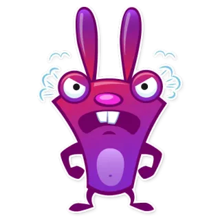 😡 07174f8e lapin cartoon, en colère, violet, grincheux, personnage animé whatsapp sticker
