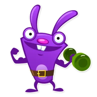 💪 08e94b79 lapin, fitness, entraînement, exercice, dessin animé, haltère, fort, violet whatsapp sticker