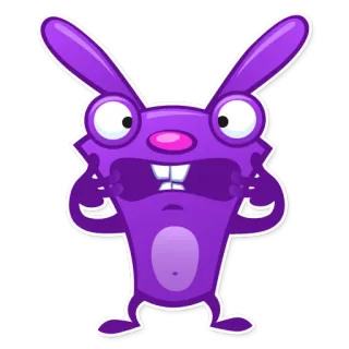 😬 361b459e lapin, lapinou, dessin animé, violet, pouce vers le bas, autocollant, emoji whatsapp sticker