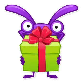 🎁 6f94d21d Alien, Cadeau, Violet, Dessin animé, Ruban, Présent, Mignon whatsapp sticker