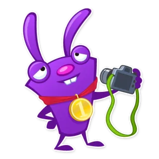 😤 82da26c5 lapin violet, personnage de dessin animé, photographe, récompense, humoristique, animal whatsapp sticker
