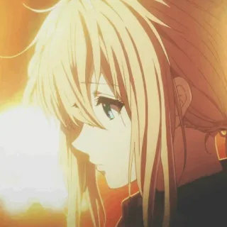 💎 c060dee9 Violet Evergarden 动漫, 女孩, 金发, 悲伤, 沉思, 角色, 肖像 telegram sticker