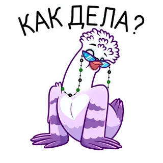 ❓ b5d4a696 КАК ДЕЛА? hoạt hình, chim, bồ câu, kính, tiếng Nga, lời chào, khỏe không? telegram sticker