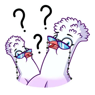 ❓ bd68647b chim, dấu chấm hỏi, hoạt hình, bối rối, kính râm, chim trắng telegram sticker