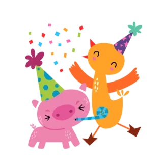 🎉 46d61a62 パーティー, お祝い, 動物, 豚, モンスター telegram sticker