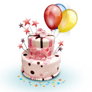 🎂 b61e2e99 ケーキ, 風船, ピンク, お祝い, パーティー, 誕生日 telegram sticker