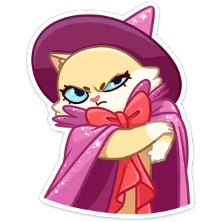 🤨 0effb606 kot, wiedźma, magia, kreskówka, naklejka, słodki, zły, rozczarowany telegram sticker