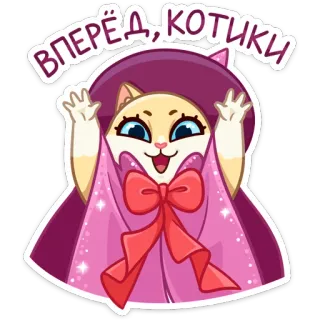 🐈 f6f27fa6 вперёд, котики kot, słodki, kokarda, różowy, śmieszny, zwierzę, naklejka telegram sticker