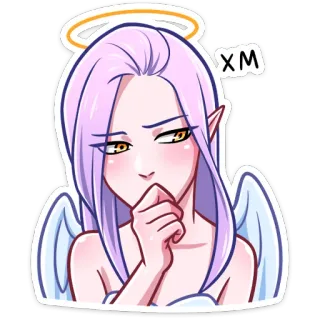 🤔 97ec822a XM ange, femme, elfe, auréole, cheveux violets, autocollant whatsapp sticker
