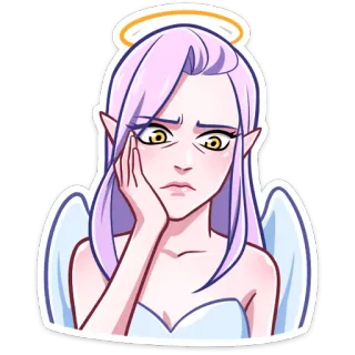 😟 cd51eb87 ange, triste, auréole, ailes, dessin animé, personnage, cheveux violets whatsapp sticker