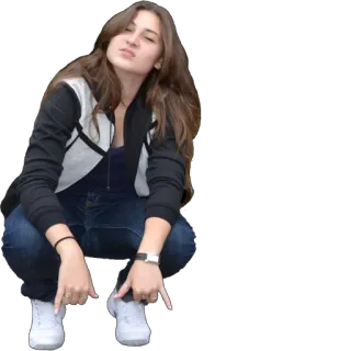 😎 b8172fe8 femme, accroupie, jeune, décontracté, jeans, baskets telegram sticker