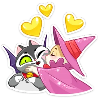 😽 339bf7c2 gatto, strega, magia, cuori, amore, bacio, cartone animato telegram sticker