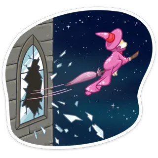 🏃 45ea79b4 strega, volare, manico di scopa, castello, finestra, stelle, magia telegram sticker