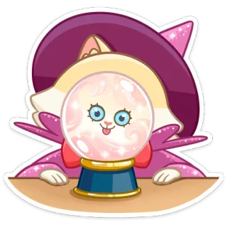 🔮 8f5dfb64 gatto, indovina, sfera di cristallo, strega, cartone animato, carino, adesivo telegram sticker