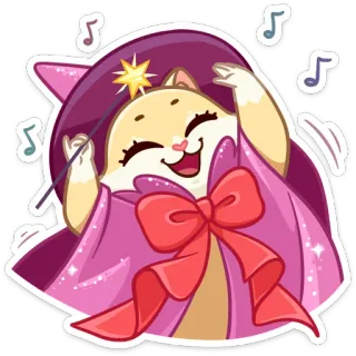 🕺 9f8ecf56 gatto, mago, magia, musica, note, carino, cartone animato, felice telegram sticker