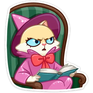 🤨 c03671f6 gatto, strega, libro, lettura, cartone animato, carino telegram sticker