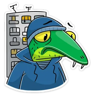 ☹️ 3909150c ワニ, 漫画, 動物, キャラクター, 建物, 通り, 都市, 都会 telegram sticker