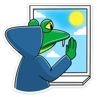 ☀️ 55695bc7 カエル, 窓, 漫画, 動物, 太陽, キャラクター telegram sticker