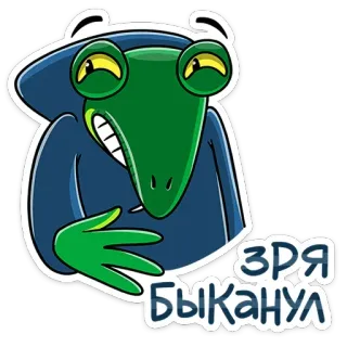 😬 77072bd6 ЗРЯ БЫКАНУЛ カエル, 漫画, ロシア語, テキスト, パーカー telegram sticker